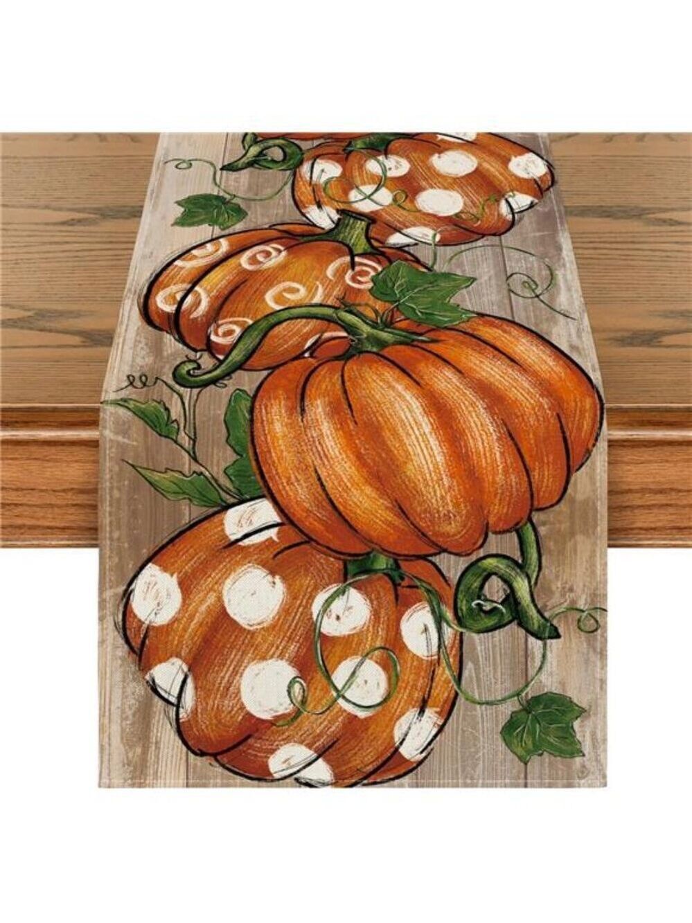 Fall Table Runner Polka Dot Pumpkins Thanksgiving Autumn Kitchen Dining Decor